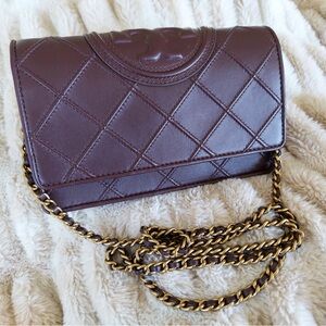 Tory Burch Brown Quilted Crossbody Bag with Elegant Chain
